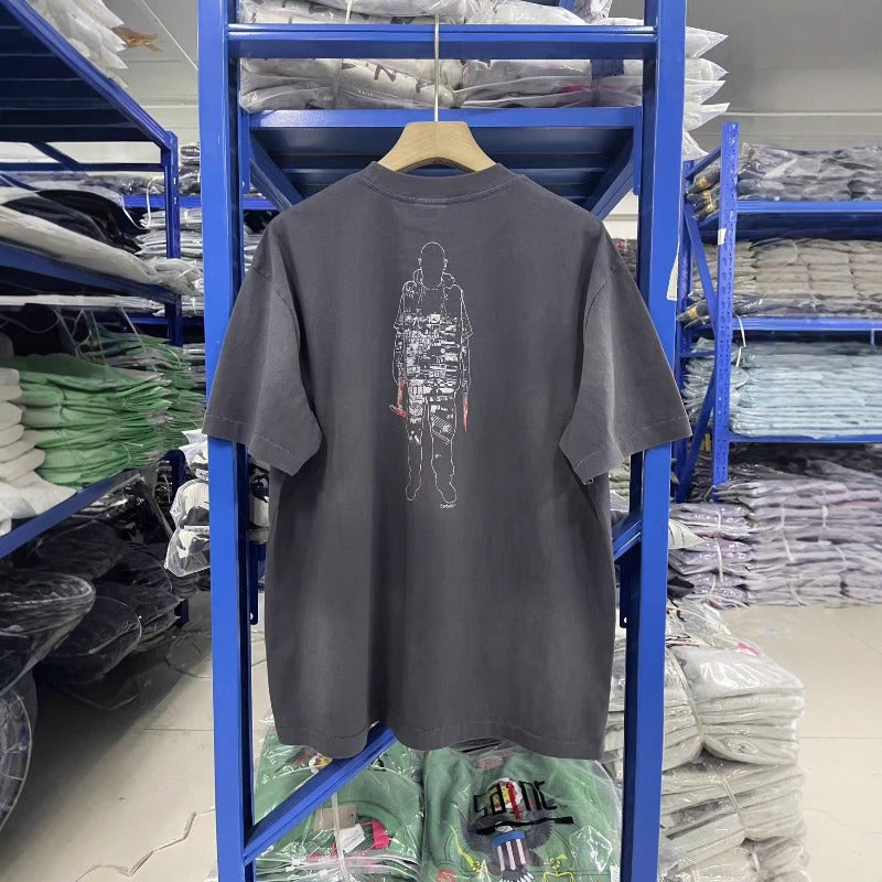saint m t shirts  s.m horror print graphic crew neck pullover short sleeve top - wholesale