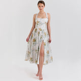 Women's dress amazon wholesale summer french sweet & spicy designer print halter neck slim fit slit dress