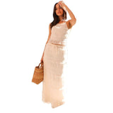 Women's sleeveless chiffon two-piece set: european & american style, spring/summer, elastic waist, loose fit, ins-inspired vacation dress set