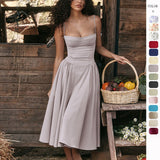Women's summer amazon dress: french retro long dress, court style dopamine outfit, spaghetti strap dress for women