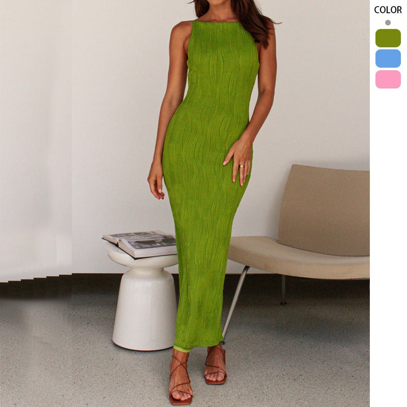 Women's dress - spring/summer european & american style - backless, water ripple sleeveless sexy dress - slim fit bodycon skirt