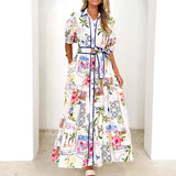 Women's dress: bestselling european and american cotton linen floral print tie-strap short sleeve dress for women - perfect for cross-border amazon and aliexpress
