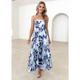 Women's dress - independent website, cross-border e-commerce, summer maxi dress, casual square neck, sleeveless, bohemian spaghetti strap, floral long dress for women