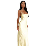 Women's dresses, direct from the factory. mid-length, figure-hugging, sexy v-neck camisole dress. soft and smooth, lightweight, twisted satin silk maxi dress