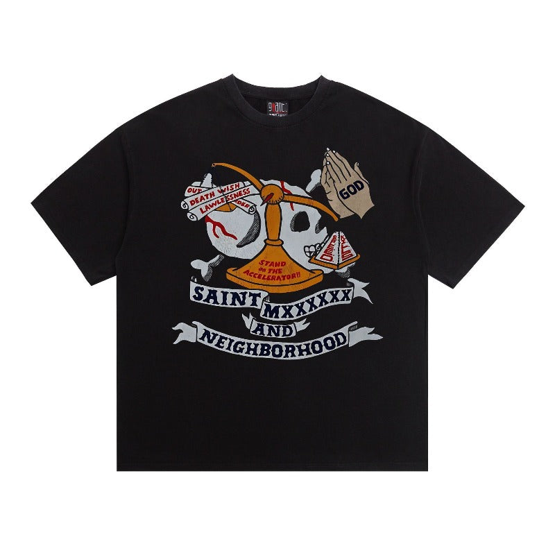 saint m t shirts  s.m libra money pattern crew neck pullover short sleeve one-piece wholesale