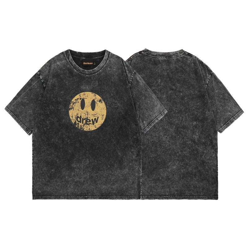 Drew house t-shirt - spring/summer collection - d@ew - distressed smiley face graphic - washed and garment-dyed short sleeve tee - wholesale