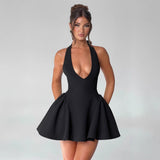 Women's dress - spring/summer european & american style sexy deep v halter neck dress - solid color sleeveless slim fit waist dress - women's skirt