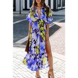 Women's dress - amazon cross-border summer european and american style sexy high-waisted fashion printed slit dress