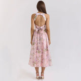 Women's dress amazon wholesale summer french sweet & spicy designer print halter neck slim fit slit dress