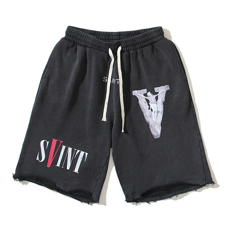 Saint m t pants spring/summer s.m collaboration letter print casual loose shorts - wholesale single piece