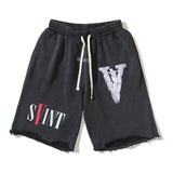 Saint m t pants spring/summer s.m collaboration letter print casual loose shorts - wholesale single piece