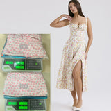 Women's dress: european and american cross-border summer sexy backless slim-fit cami dress, vacation-style floral print slit midi dress