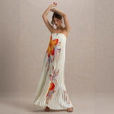 Women's dress - amazon independent site, cross-border e-commerce, european & american export, printed bandeau, loose fit, heavily pleated, long maxi dress for women