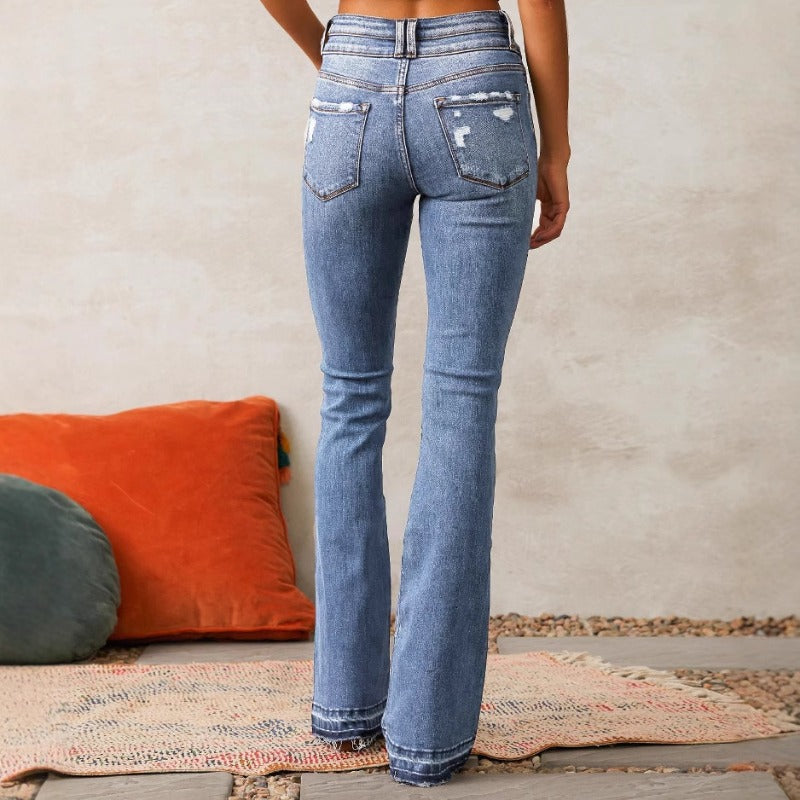 Women's spring denim pants: vintage distressed ripped jeans, washed streetwear style, for amazon us & eu cross-border e-commerce