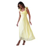 Women's dress - cross-border fashion, european & american style, independent website, elegant & chic, tie-waist a-line solid color midi dress