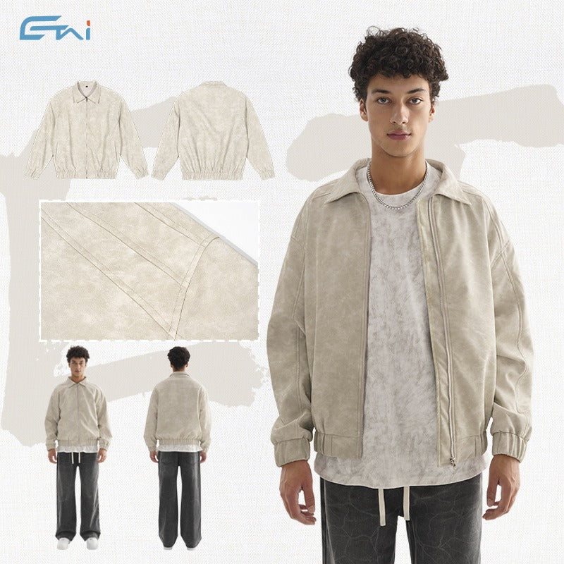 Etai men's clothing casual leather jacket - trendy brand, high-quality water ripple texture men's outerwear