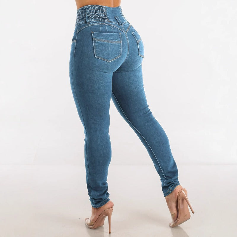 Women's high-waisted stretch denim pants - summer collection: tummy control, slimming, and leg-lengthening pencil pants for curvy women