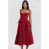 Women's summer amazon dress: french retro long dress, court style dopamine outfit, spaghetti strap dress for women