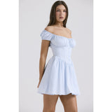 Women's dress - cross-border spring/summer sweet & spicy slim-fit mini dress - puff sleeve square neck dress for women
