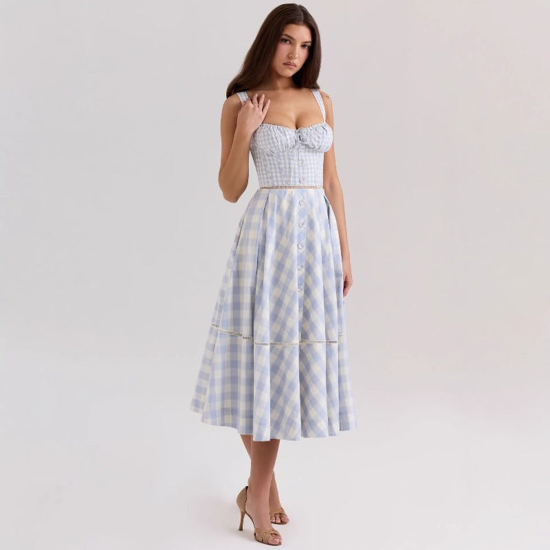 Women's dress - cross-border skirt - summer french style sexy waist-defining a-line high-end elegant dress for women