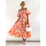 Women's dress: bestselling spring/summer one-shoulder printed puffy sleeve a-line dress for cross-border e-commerce (us/european platforms)