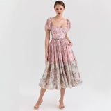 Women's dress - cross-border temu style - puff sleeve - amazon & independent website - ladies' floral print - pleated skirt