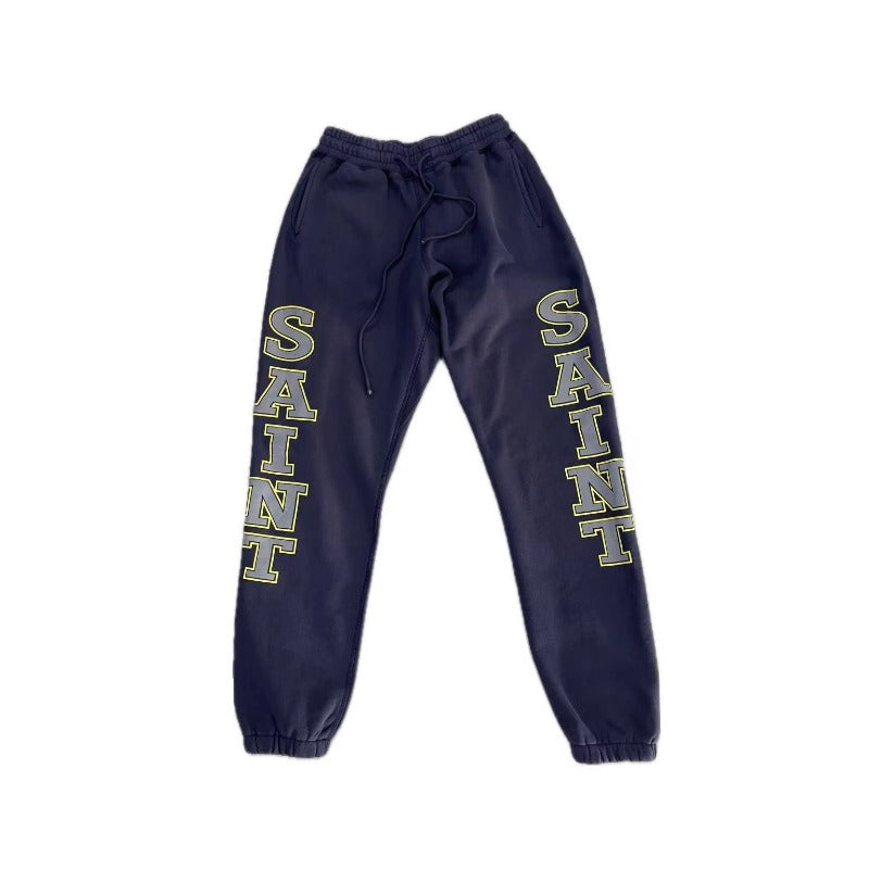 Saint m t pants - spring/autumn s.m letter print washed vintage elastic waist trousers