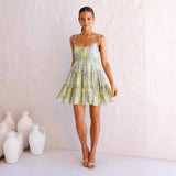 Women's dress - european & american cross-border amazon style - fitted waist, sexy, vacation, backless, printed slip dress