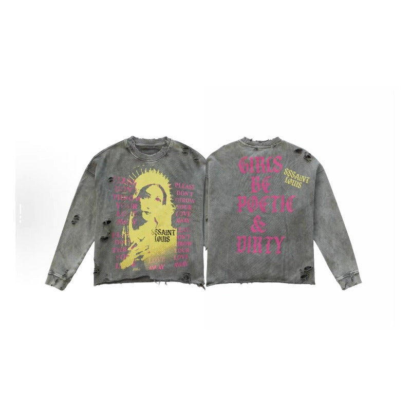 Saint m hoodie autumn and winter s.m heavy industry saint distressed washed round neck sweatshirt one piece wholesale