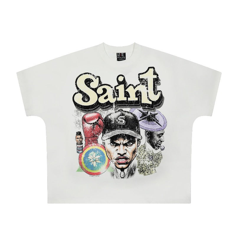 saint m t shirts  s.m. professional character graphic crew neck pullover short sleeve top - wholesale