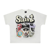 saint m t shirts  s.m. professional character graphic crew neck pullover short sleeve top - wholesale