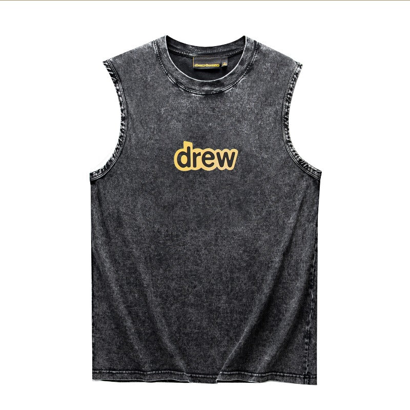 Drew house t-shirt - spring/summer d@ew rubber stripe letter heavyweight washed tank top