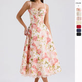 Women's dress: european and american cross-border chic floral collection - french summer camisole dress, soft & feminine style, slimming floral camisole maxi dress