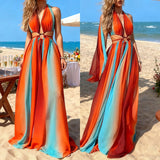 Women's dress - standalone store, amazon, european & american style, vacation beach, slit hem, sleeveless wrap-top, printed women's dress