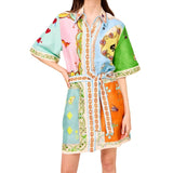 Women's dress - cross-border spring/summer collection - amazon us/eu premium printed holiday dress - notch collar, cinched waist, short sleeve