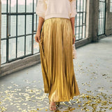 Women's pleated midi skirt wholesale - spring/summer collection. plus size, high waist, flowy, gold beach skirt for women - european & american style