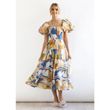 Women's dress: bestselling spring/summer one-shoulder printed puffy sleeve a-line dress for cross-border e-commerce (us/european platforms)
