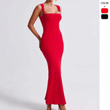 Women's dress - export fashion european & american style summer dress - sexy square neck, slimming, solid color maxi dress
