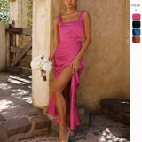 Women's dress - cross-border spring/summer fashion: european & american sexy spaghetti strap satin & satinette maxi dress