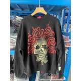 Saint m t sweater - autumn/winter s.m rose skull hand-painted pullover crewneck sweater - wholesale