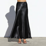 Women's dress - cross-border ready stock - wholesale european & american style elegant satin midi skirt - slimming, drapey, and high-quality