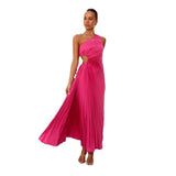 Women's dress: amazon hot-selling cross-border fashionable slim-fit one-shoulder cutout pleated evening gown for spring/summer (us & european styles)