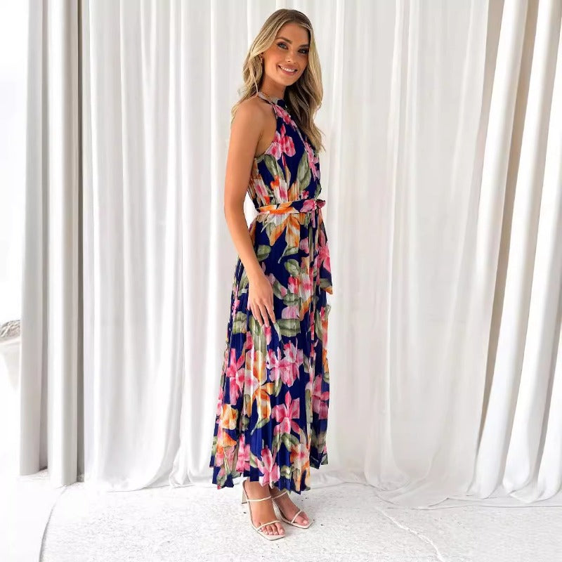 Women's dress - wholesale for us & european market, independent e-commerce stores, wish platform, cross-border e-commerce, spring/summer halter neck sleeveless printed casual vacation maxi dress