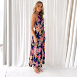 Women's dress - wholesale for us & european market, independent e-commerce stores, wish platform, cross-border e-commerce, spring/summer halter neck sleeveless printed casual vacation maxi dress