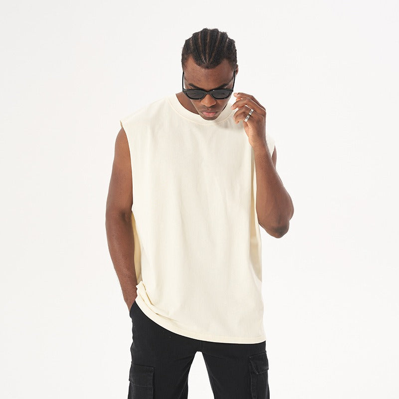 Etai men's clothing european and american fashionable brand high street heavy loose edge pure cotton t-shirt loose sleeveless neutralretro vest