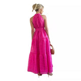 Women's dress - european and american style, summer casual, high-end sleeveless, cinched waist, flowy maxi dress, soft and elegant