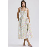 Women's summer slim-fit camisole maxi dress - european & american style fashion print halter neck lace trim dress