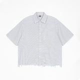 Trendy men's distressed hem plaid shirt - lightweight short sleeve casual boxy fit for summer