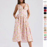 Women's dress - standalone store summer slim-fit camisole maxi dress - european & american style fashion print v-neck elegant dress