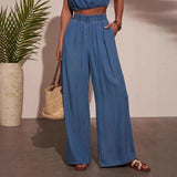 Women's pants: european and american style, autumn/winter hot seller, amazon bestseller, casual & unique denim bandeau top & braided rope wide-leg pants set